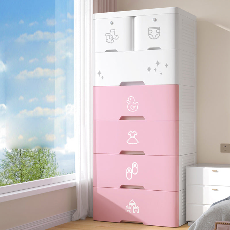 Pink and Blue Non-Hanging Armoire Modern Plastic Storage Cabinet with Drawers