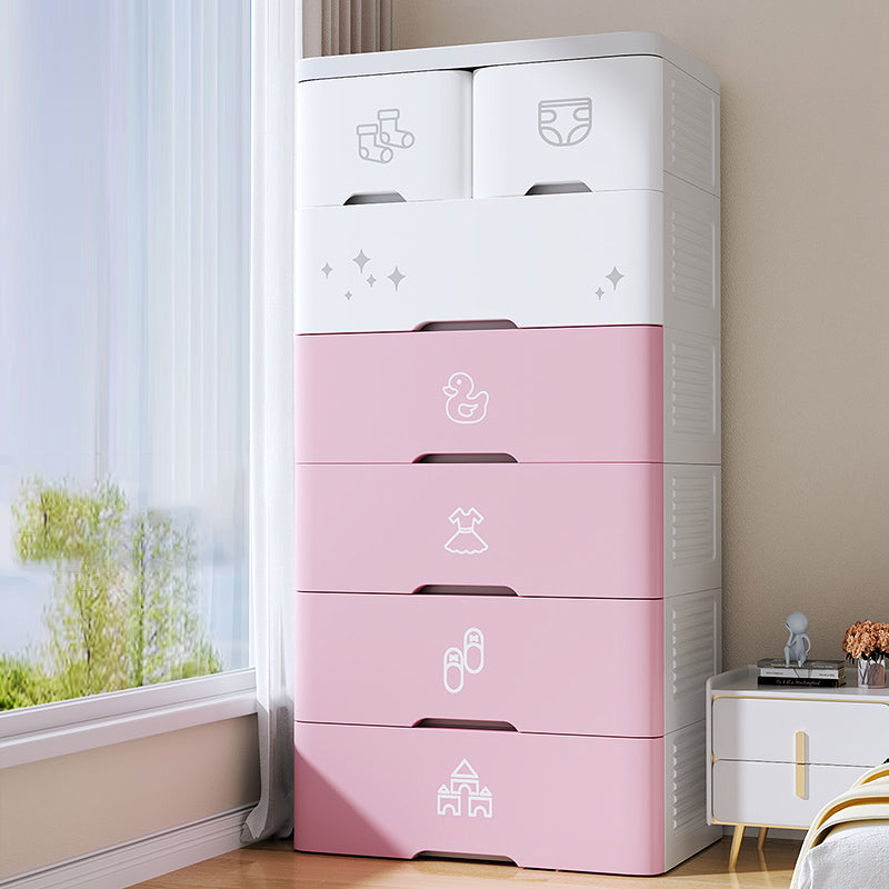 Pink and Blue Non-Hanging Armoire Modern Plastic Storage Cabinet with Drawers