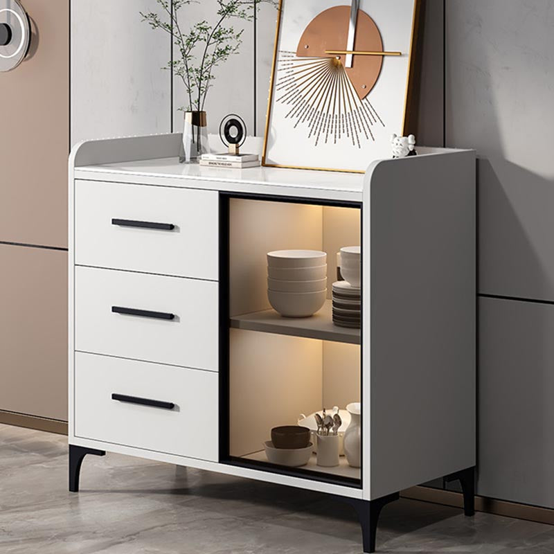 Contemporary Glass Countertop Dining Server Manufactured Wood Server without Lamp