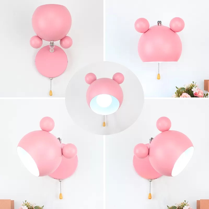 Macaron Mouse Wall Light with Pull Chain 1 Head Metal Sconce Light for Study Room