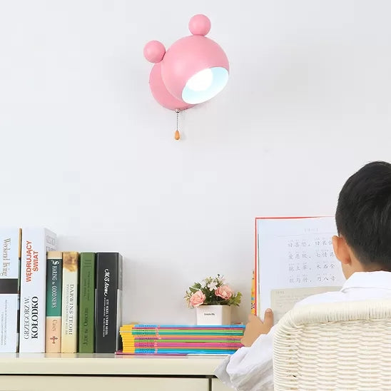 Macaron Mouse Wall Light with Pull Chain 1 Head Metal Sconce Light for Study Room