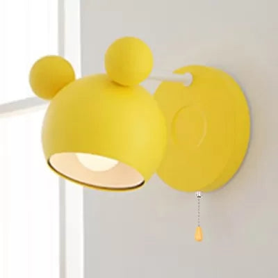 Macaron Mouse Wall Light with Pull Chain 1 Head Metal Sconce Light for Study Room