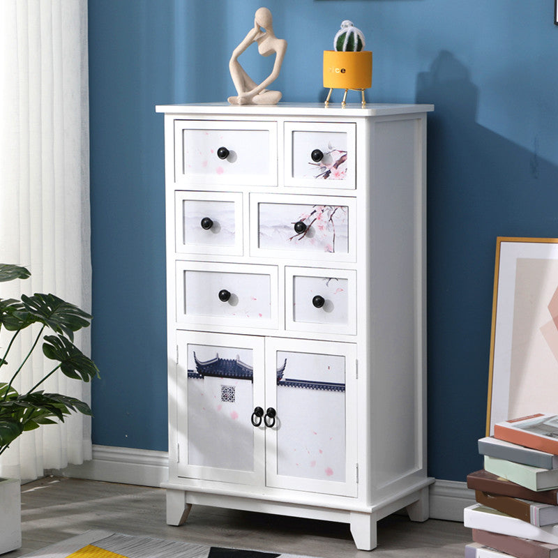 Modern Wooden Combo Dresser Bedside Vertical Storage Chest with Drawers and Doors