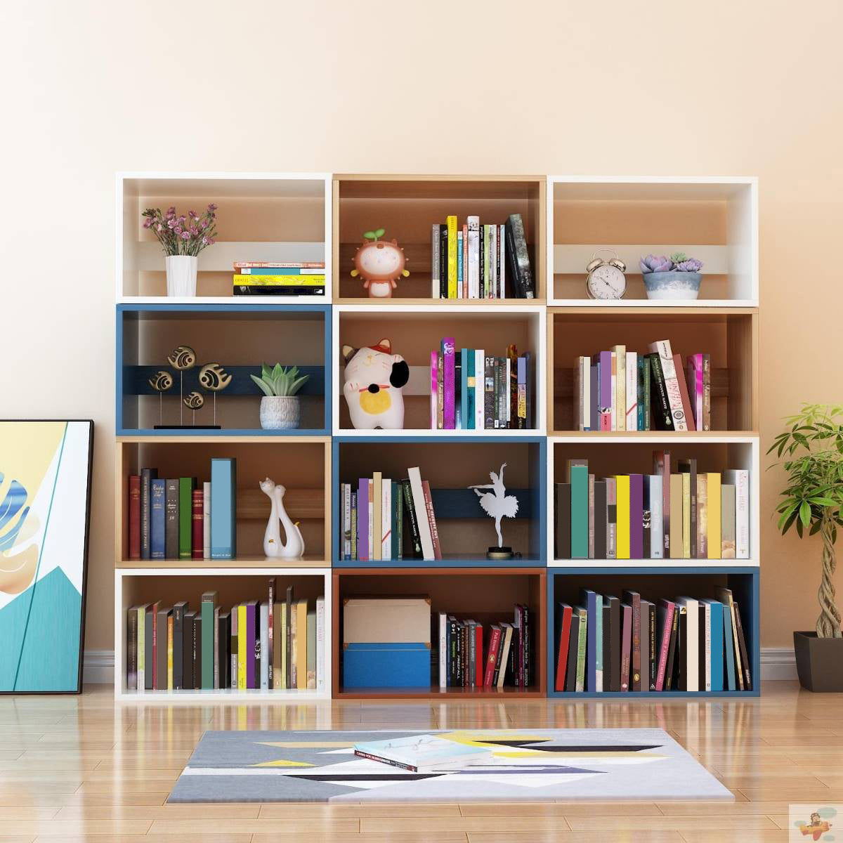 11"H Modern Style Bookcase Wood Open Back Bookshelf for Home Office