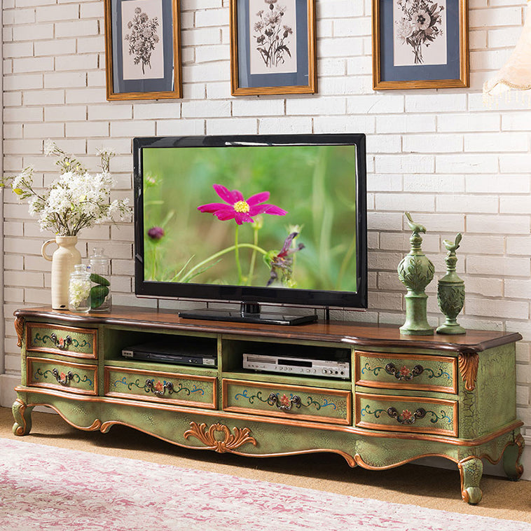 Vintage Birch Wood Media Console Matte Finish TV Media Stand with Drawers and Open Storage