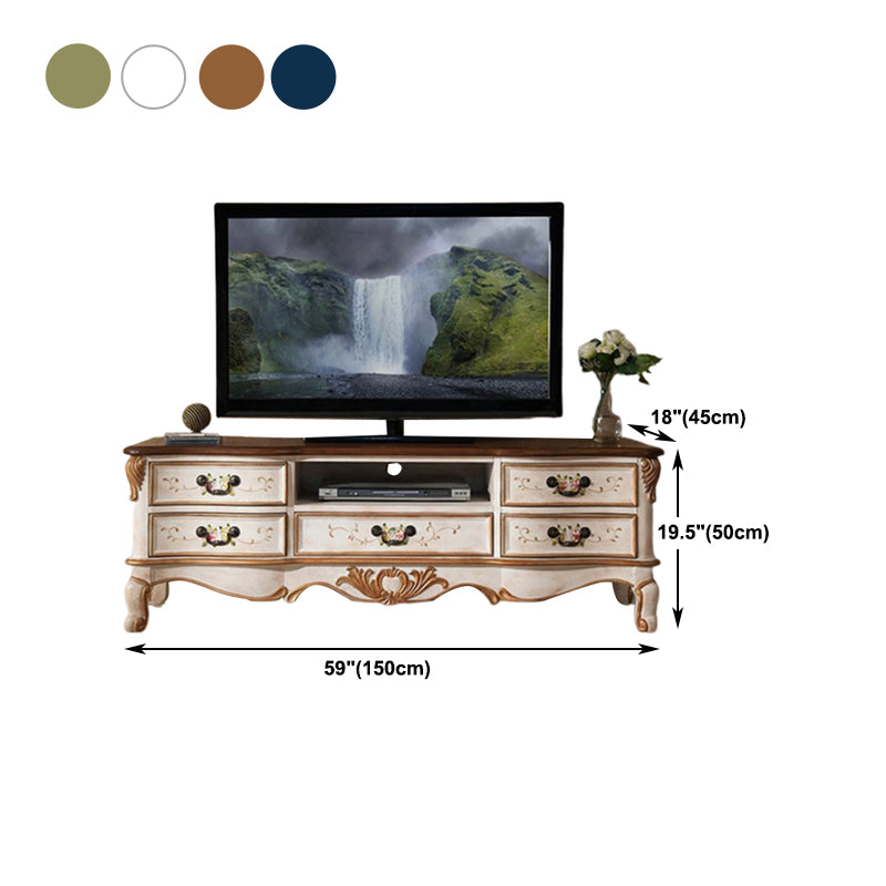 Vintage Birch Wood Media Console Matte Finish TV Media Stand with Drawers and Open Storage