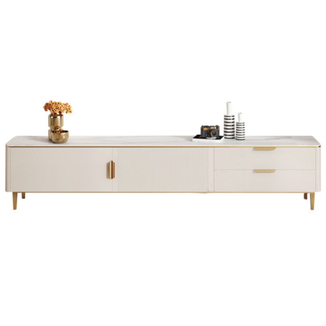 Sintered Stone Enclosed TV Console Scandinavian Home TV Stand with Metal Legs