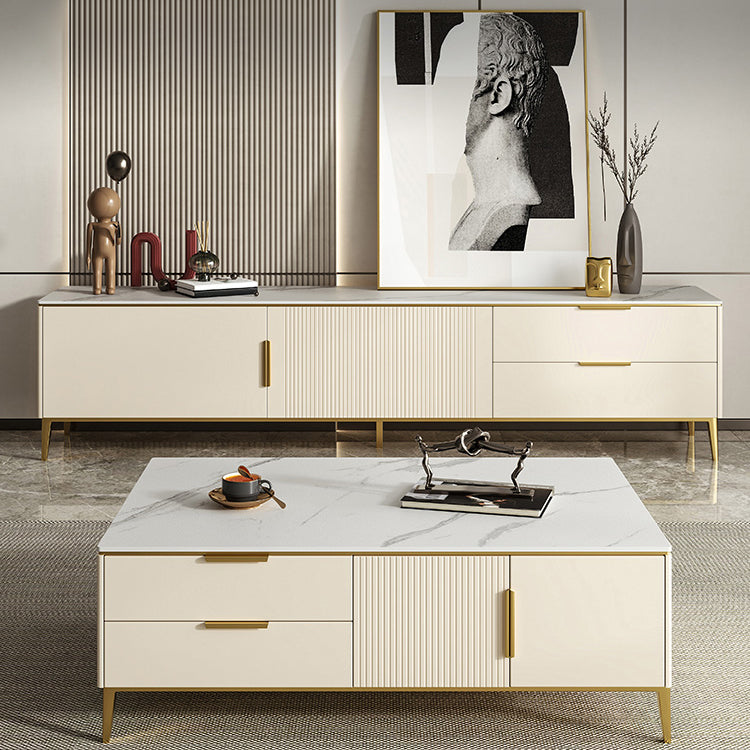 Sintered Stone Enclosed TV Console Scandinavian Home TV Stand with Metal Legs