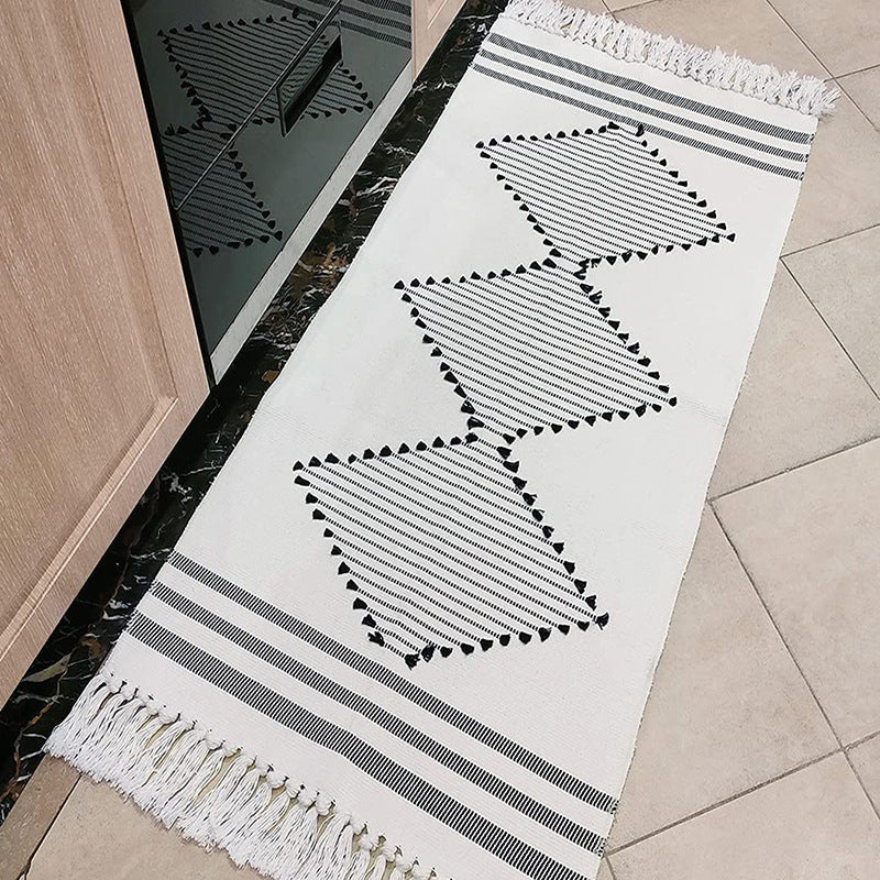 Bohemian Carpet Prismatic Pattern Area Rug Cotton Blend Fringe Indoor Rug