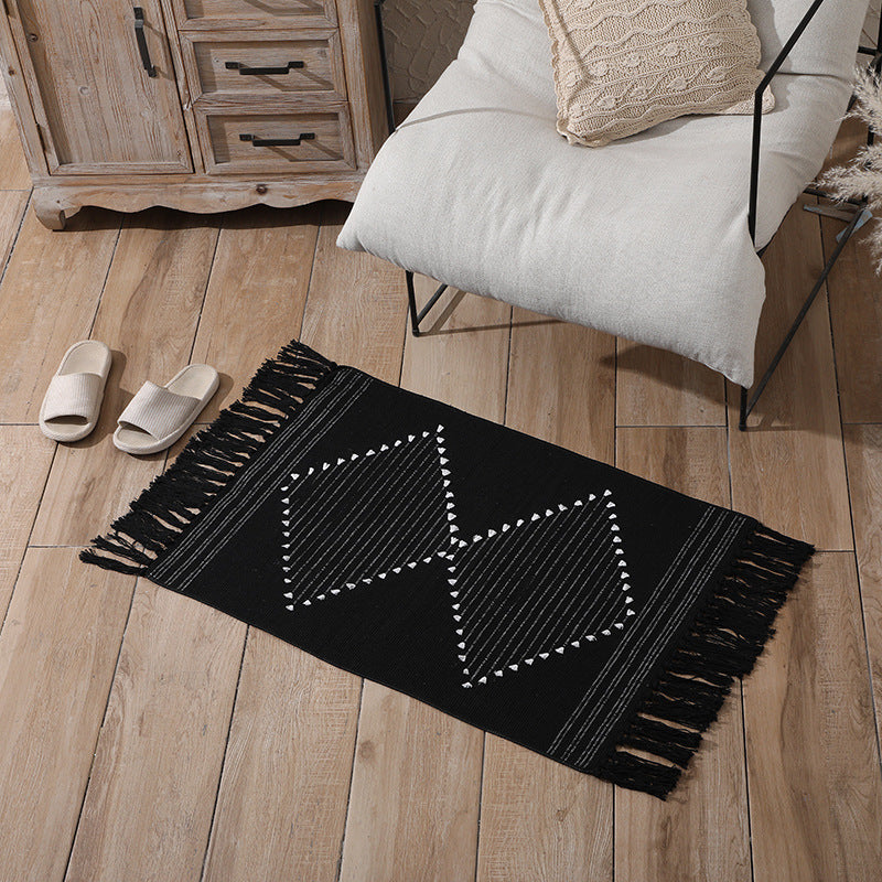 Bohemian Carpet Prismatic Pattern Area Rug Cotton Blend Fringe Indoor Rug