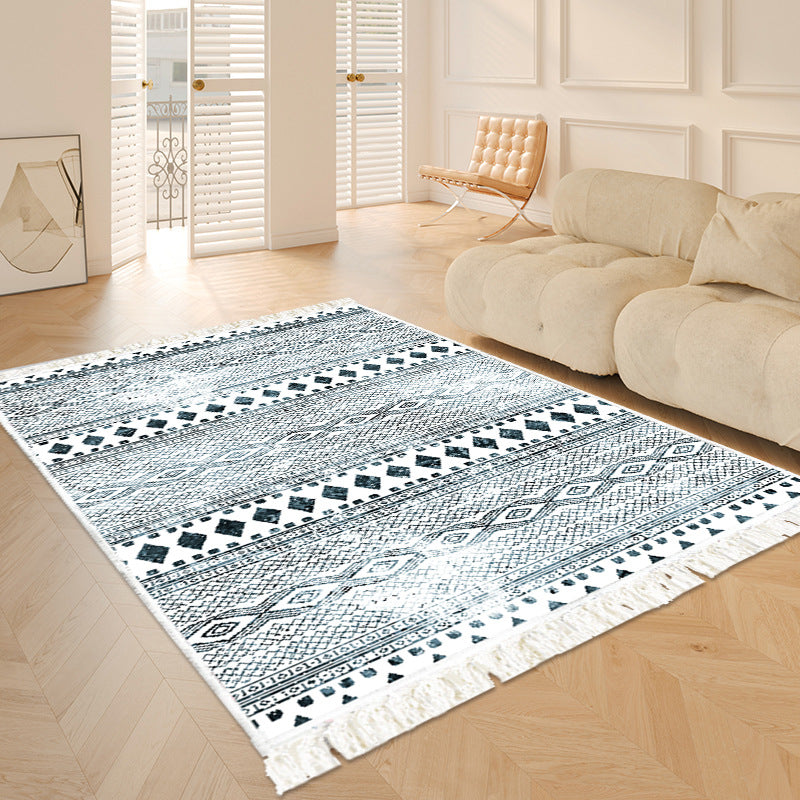 Bohemian Tribal Pattern Carpet Polyester Fringe Rug Washable Indoor Rug for Living Room