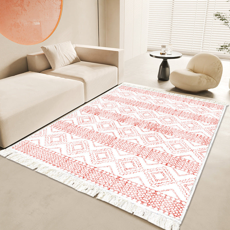 Bohemian Tribal Pattern Carpet Polyester Fringe Rug Washable Indoor Rug for Living Room