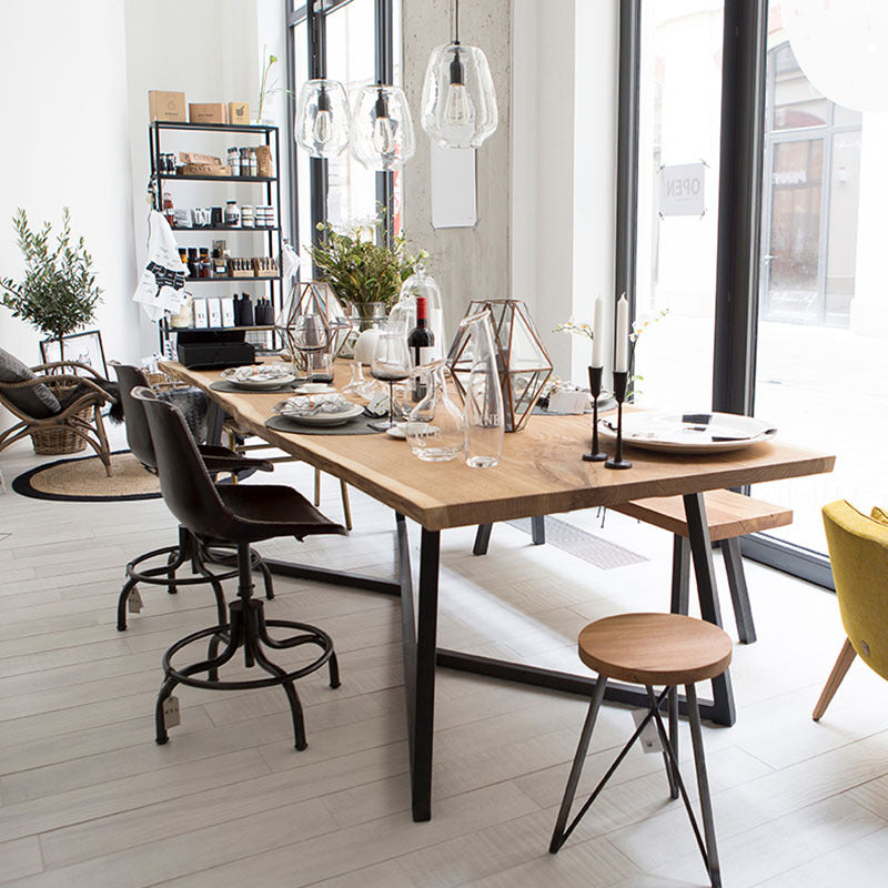 Pine Wood Top Dining Table Rectangle Solid Wood Table with Sled Base