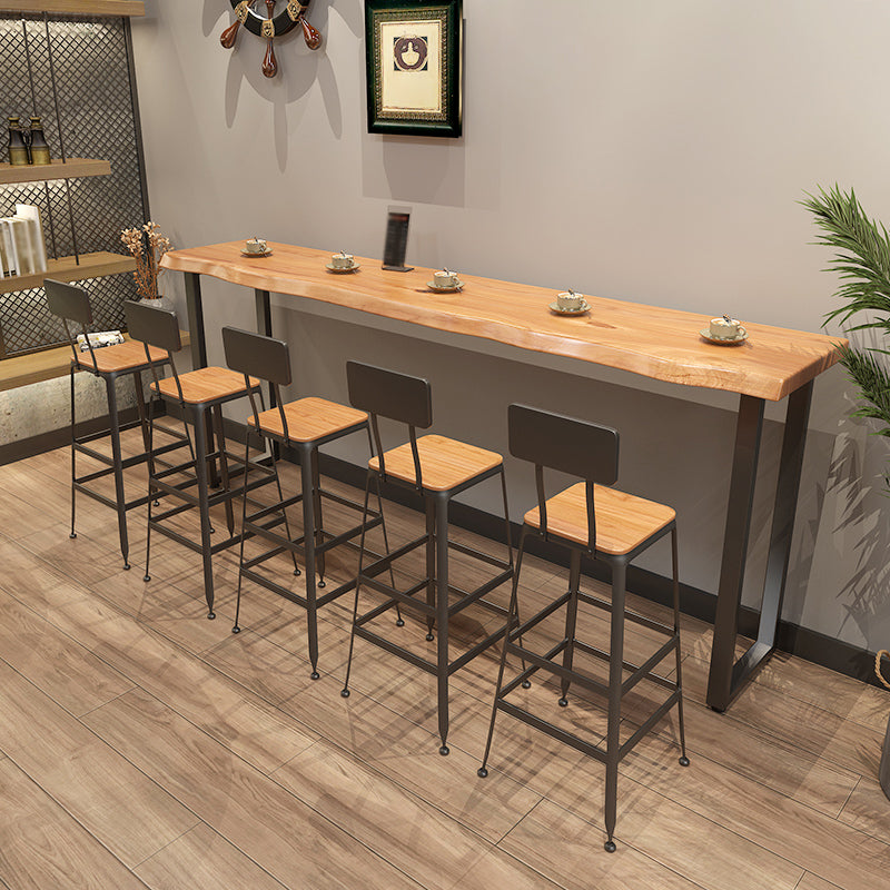 Pine Wood Top Rectangle Bar Table Industrial Bar Table with Double Pedestal