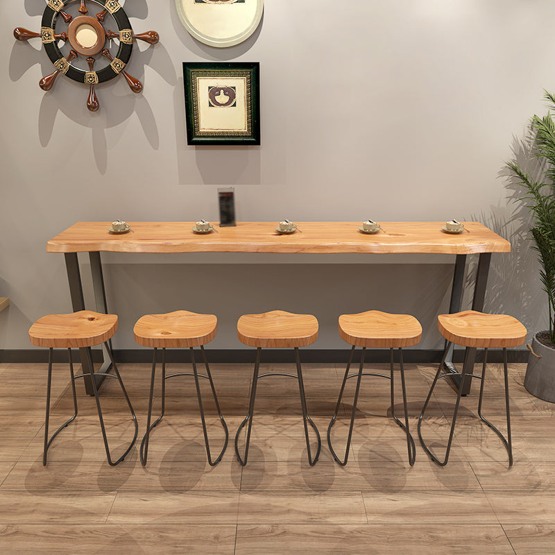 Pine Wood Top Rectangle Bar Table Industrial Bar Table with Double Pedestal