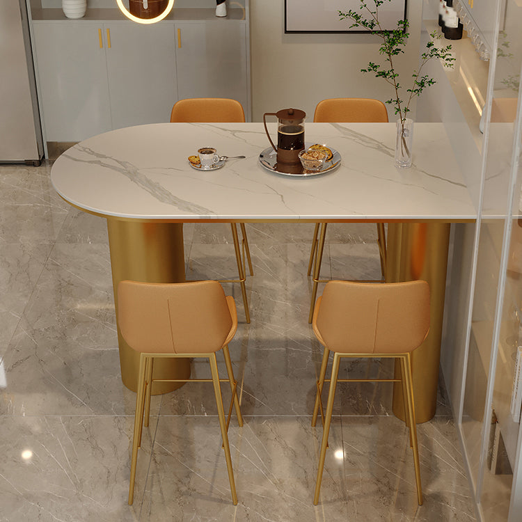 White Stone Top Counter-height Pub Table Contemporary Legs Bar Dining Table