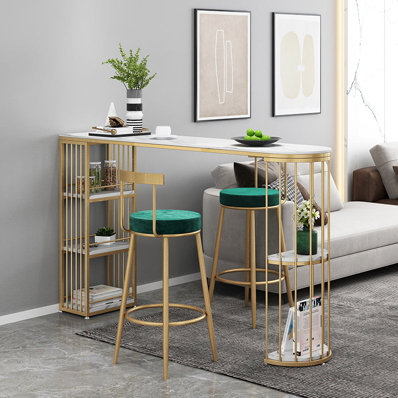 Glam Double pedestal Bistro Bar Table with Storage Stone Top Bar/Dinette Table