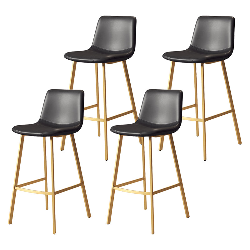 Glam Backrest Armless Counter Stool Iron Kitchen Bar Stool with Leather Cushion and Pedal