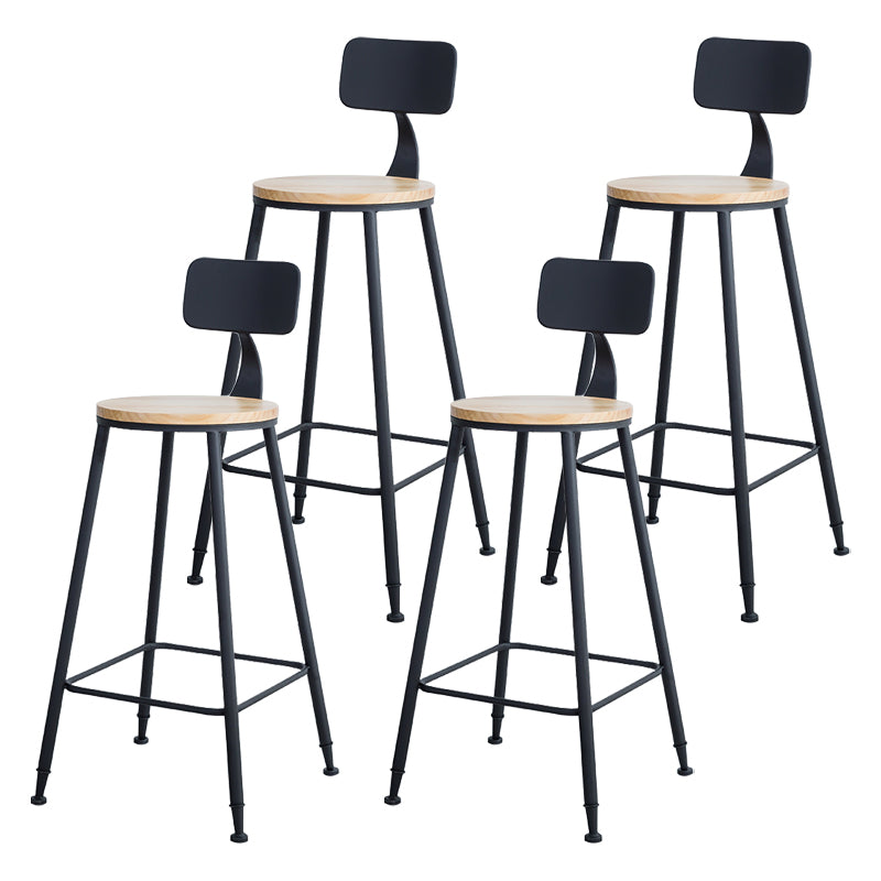 Industrial Round Counter Chair Wood and Metal Bar and Counter Stool with Footrest