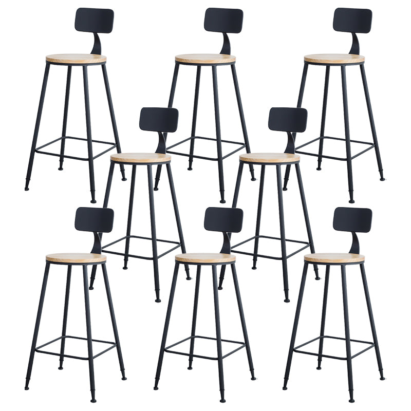 Industrial Round Counter Chair Wood and Metal Bar and Counter Stool with Footrest