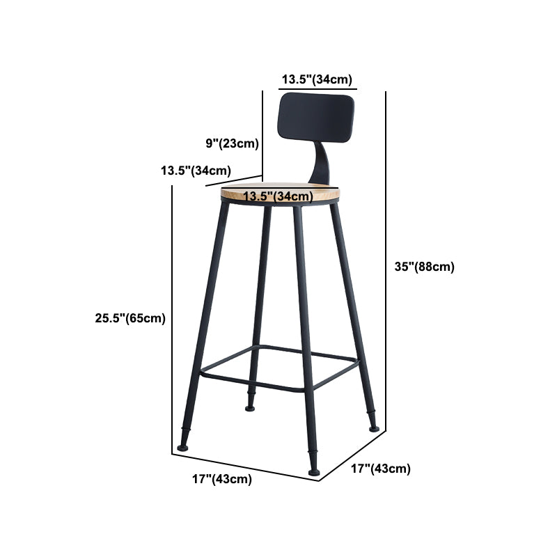 Industrial Round Counter Chair Wood and Metal Bar and Counter Stool with Footrest