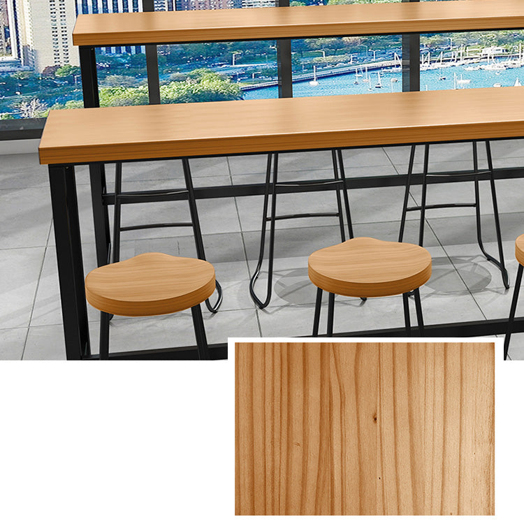 1/5 Pieces Industrial Iron Bar Table Set Rectangle Pine Wood Top Bistro Set with Footrest