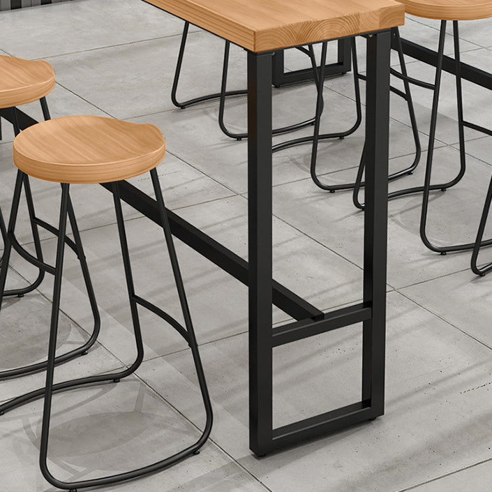 1/5 Pieces Industrial Iron Bar Table Set Rectangle Pine Wood Top Bistro Set with Footrest