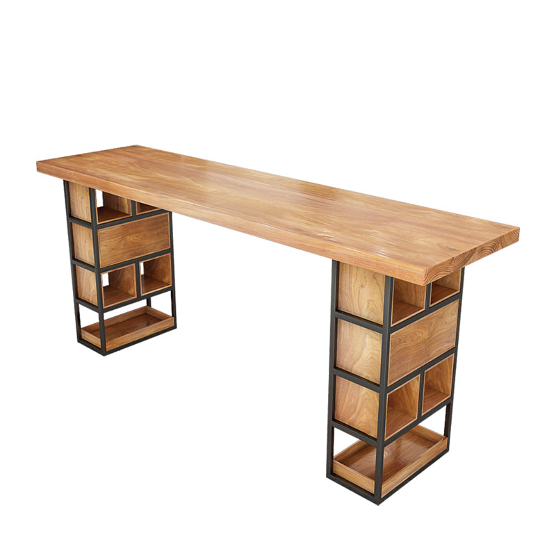 Modern 1/4 Pieces Bar Table Set Rectangle Pine Wood Counter Table with Backless Stools