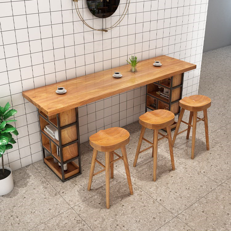 Modern 1/4 Pieces Bar Table Set Rectangle Pine Wood Counter Table with Backless Stools