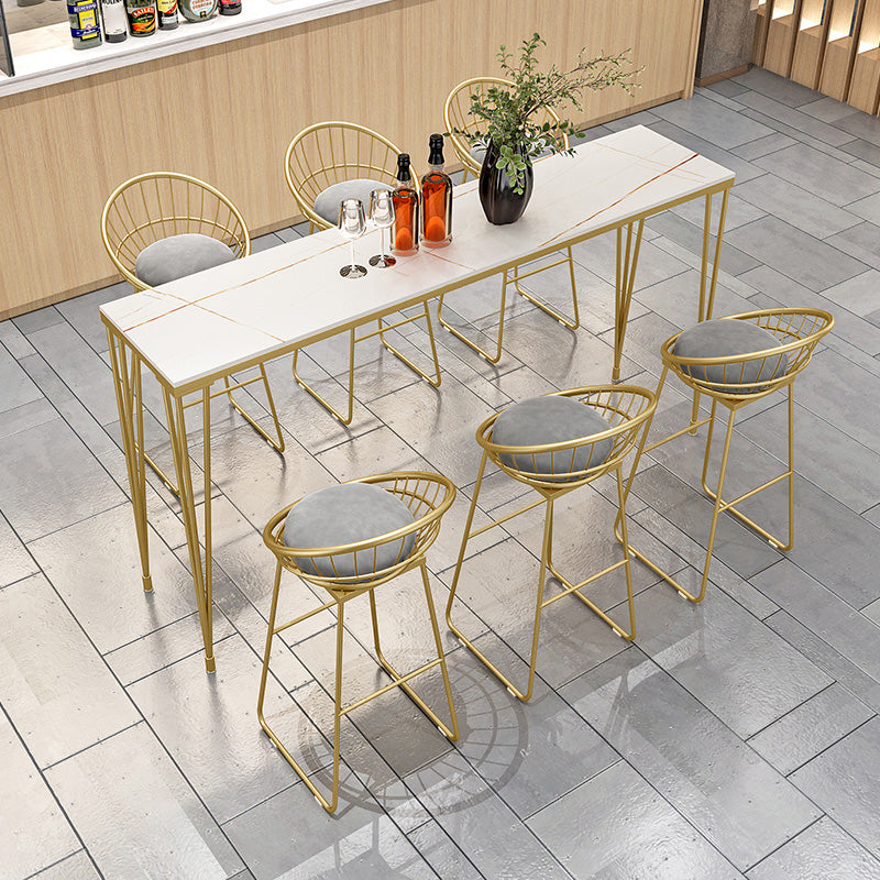1/7 Pieces Glam Iron Bistro Set Rectangle Bar Table Set with White Stone Top