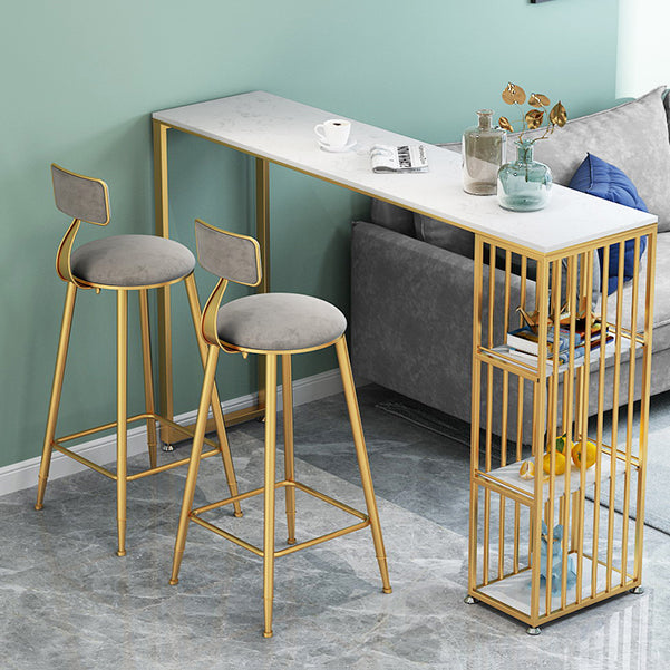 1/2/3 Pieces Glam Iron Bar Table Set Rectangle White Faux Marble Top Bistro Set with Shelf