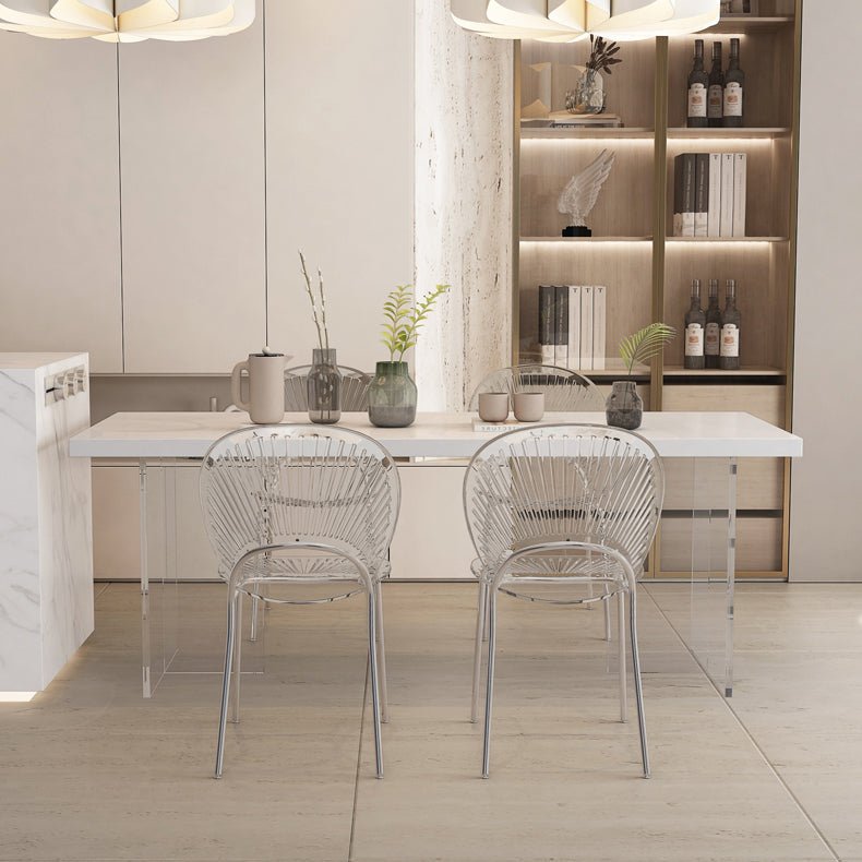 Acrylic Base Dinette Set 1/4/5 Pcs Modern Rectangle Dining Table Set in White