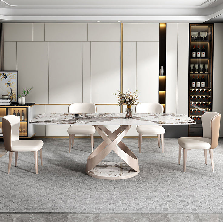 Glam Dining Table Set 1/4/5/7 Pieces Stone Dining Furniture with Chairs