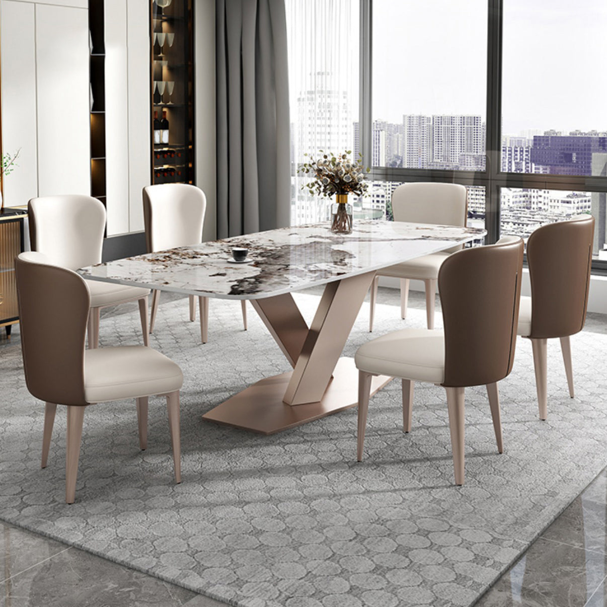 Glam Dining Table Set 1/4/5/7 Pieces Stone Dining Furniture with Chairs