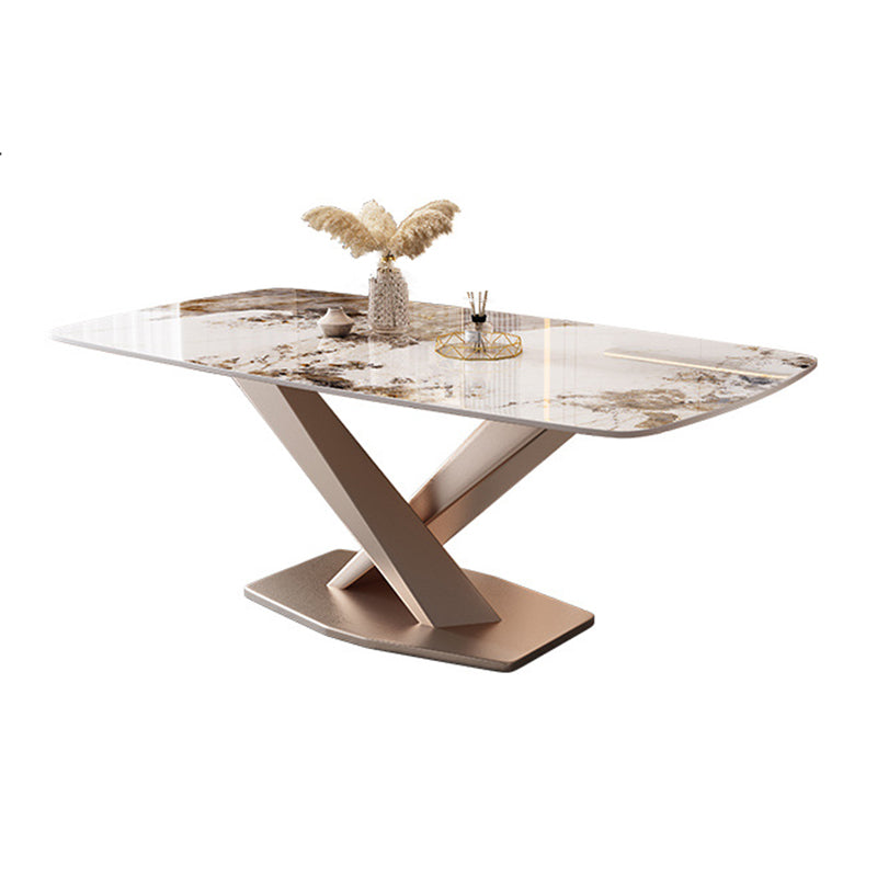 Modern Sintered Stone Top Dining Set Rectangle 1/2/5/7 Pieces Dinette Table Set in Gold