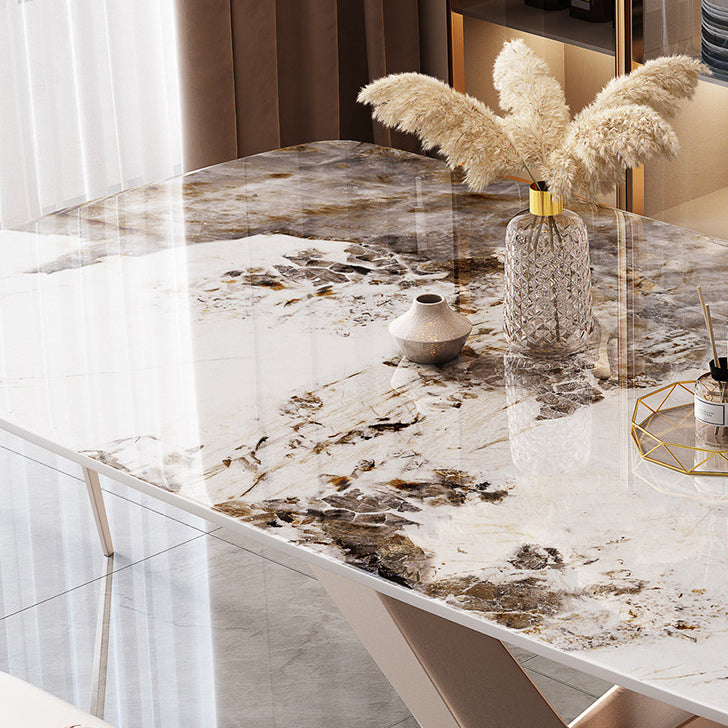 Modern Sintered Stone Top Dining Set Rectangle 1/2/5/7 Pieces Dinette Table Set in Gold