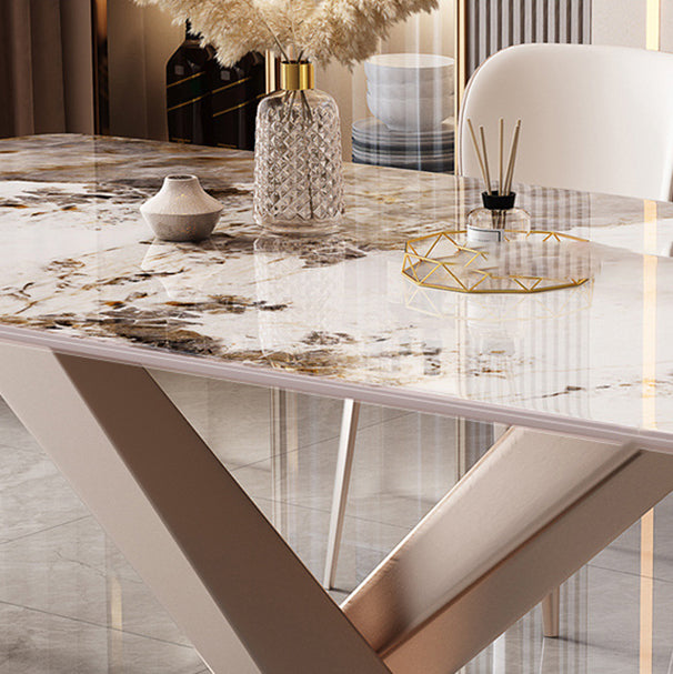 Modern Sintered Stone Top Dining Set Rectangle 1/2/5/7 Pieces Dinette Table Set in Gold