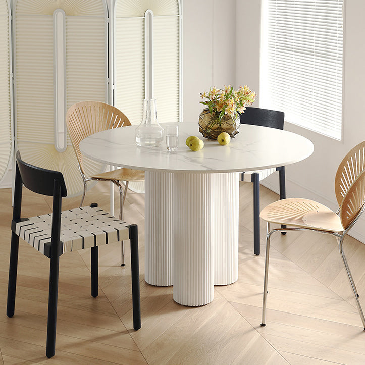 White-Black Round Sintered Stone Dining Table Modern Furniture with Pedestal Base