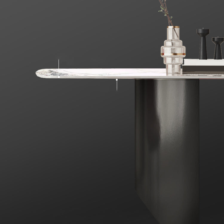 Rectangle Double Pedestal Table Modern Stone Top Black Base Dining Site Table