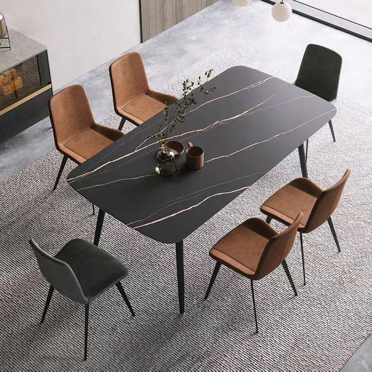 Black Metal Frame Industrial Rectangle Dining Table Sintered Stone Table for Dining Room