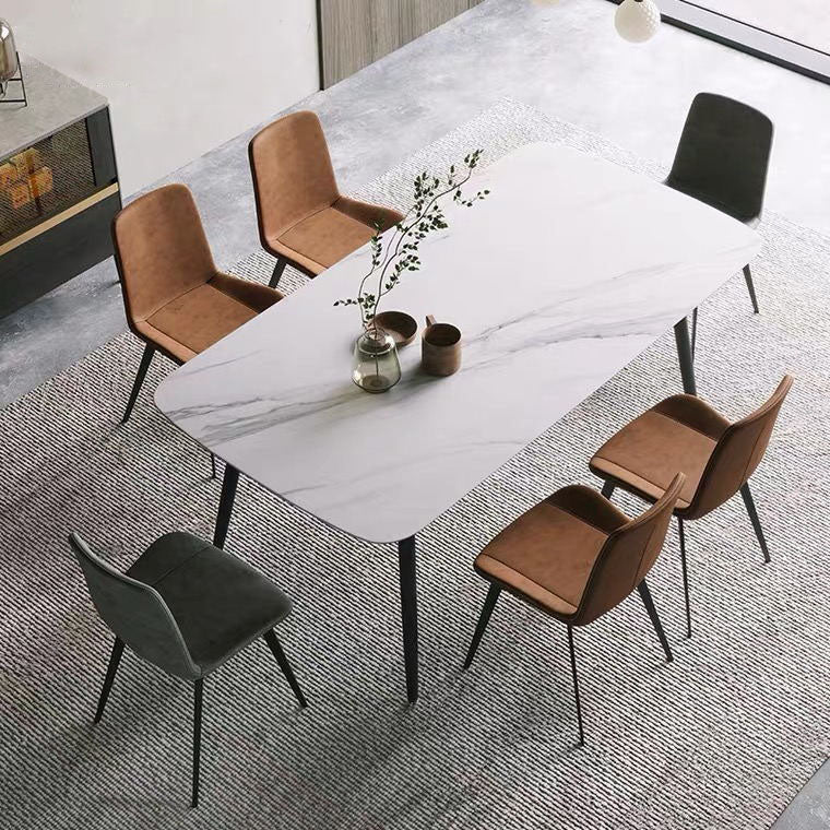 Black Metal Frame Industrial Rectangle Dining Table Sintered Stone Table for Dining Room