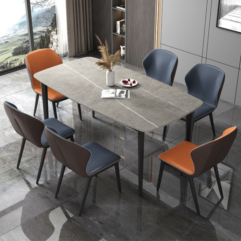 Rectangle Stone Industrial Table Standard Height Dining Room Table with 4 Legs