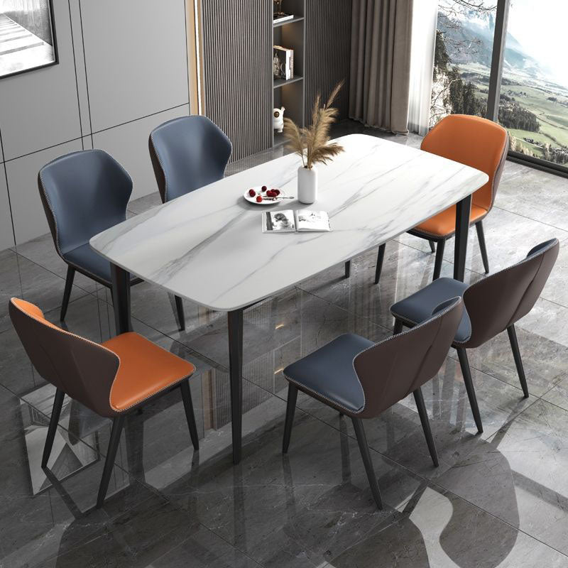 Rectangle Stone Industrial Table Standard Height Dining Room Table with 4 Legs