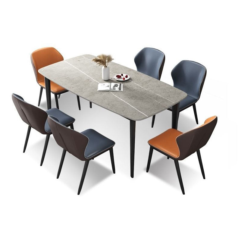 Rectangle Stone Industrial Table Standard Height Dining Room Table with 4 Legs
