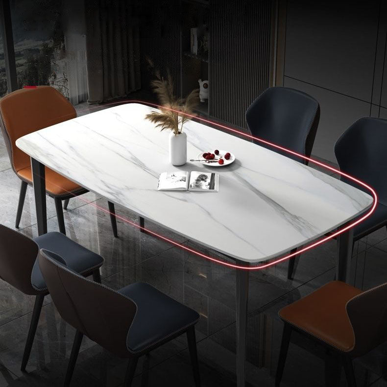 Rectangle Stone Industrial Table Standard Height Dining Room Table with 4 Legs