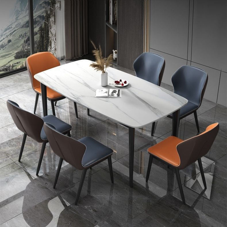 Rectangle Stone Industrial Table Standard Height Dining Room Table with 4 Legs