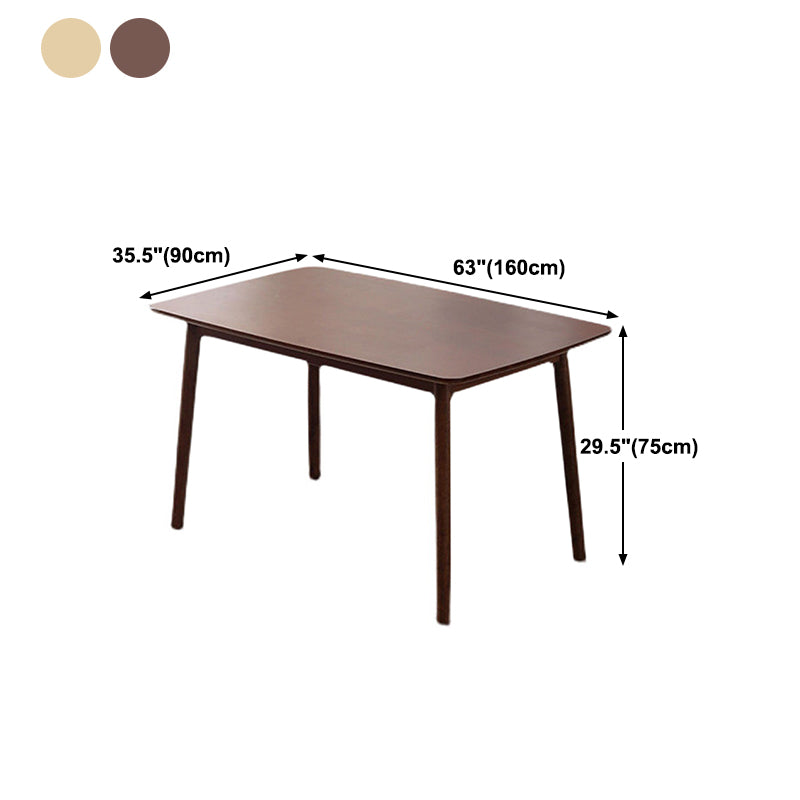 Brown Solid Wood Dining Table Modern Rectangular Furniture with 4 Legs for Office