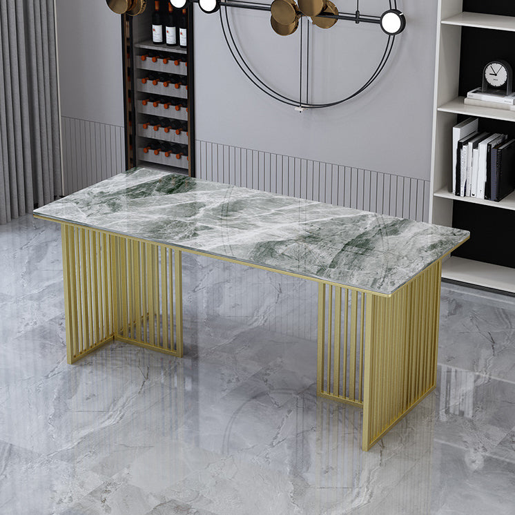 Luxury Rectangle Dining Table Sintered Stone Top Gold Metal Base Table