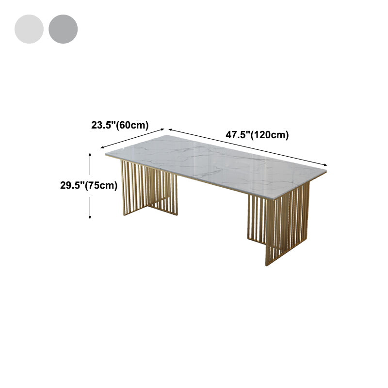Luxury Rectangle Dining Table Sintered Stone Top Gold Metal Base Table