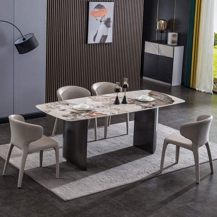 Sintered Stone Table for Restaurant Industrial Rectangle Dining Table with Double Pedestal